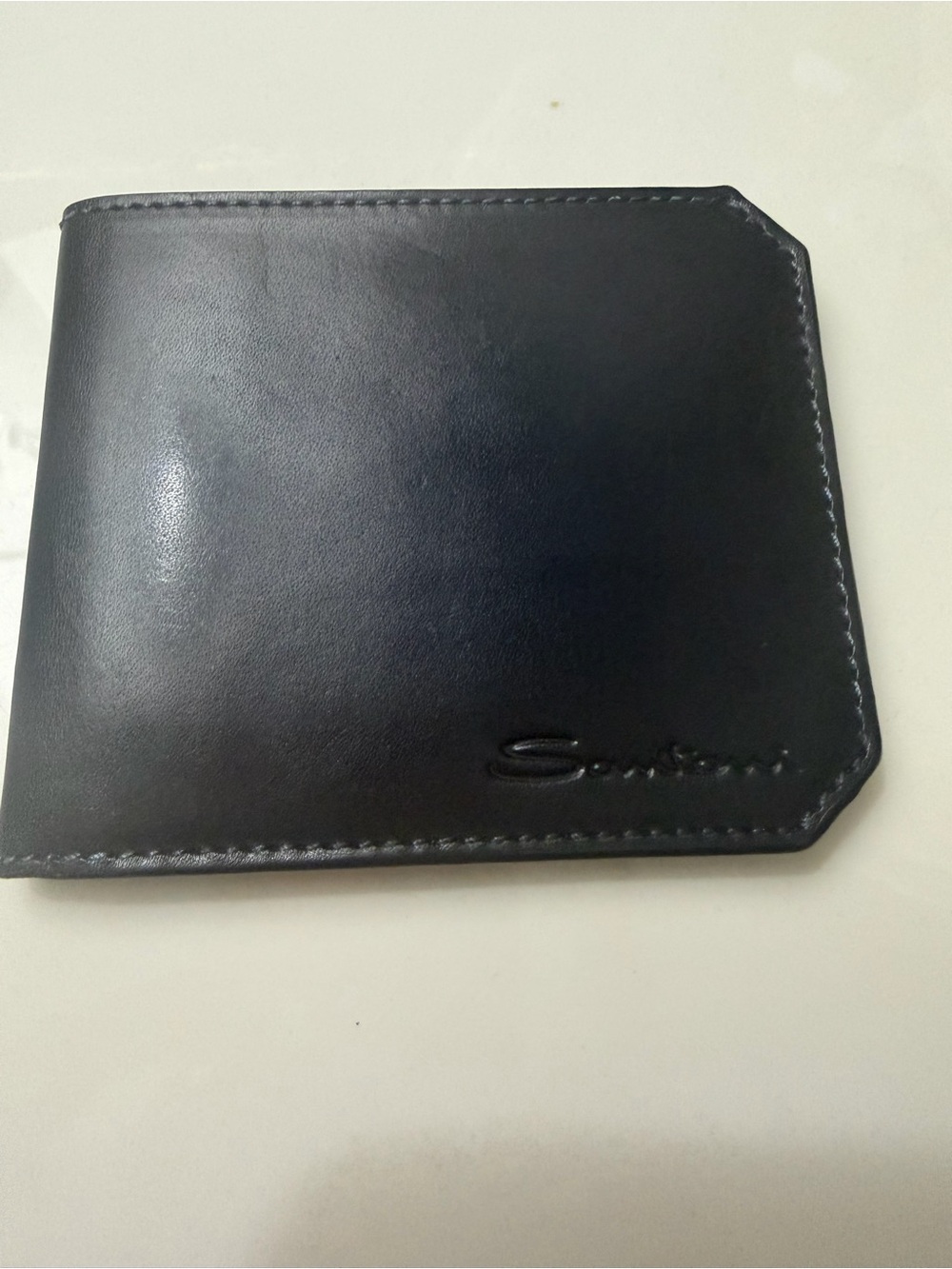 Santoni navy blue Leather Men’s Wallet with Embossed Logo